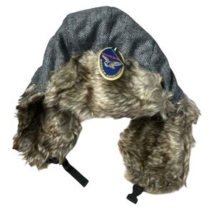Empire Genuine Quality Faux-Fur Trapper Hat Grey Herringbone Pattern Winter‎ Cap